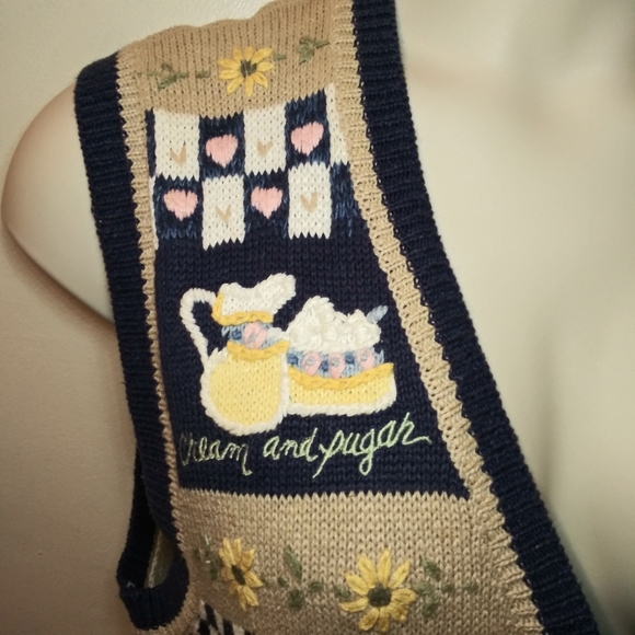 Vintage 80's Napa Valley   Embroidered Coffee Themed Button Front Sweater - Picture 3 of 14